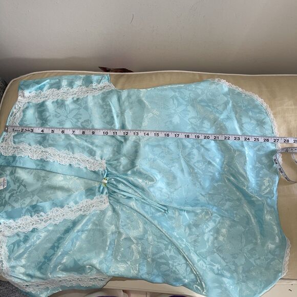 VTG DYNASTY Tv Y2K 86s Satin Baby Blue white Lace Top Cute Coquette S - Picture 6 of 6